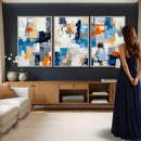 Blue Teal Abstract Canvas Wall Art, Modern Textured Painting Print, Navy Orange White Contemporary Art, Neutral Living Room Decor, Office Art by MyGreatCanvas | Canvas Wall Art Prints | Photo Prints & Wall Decor