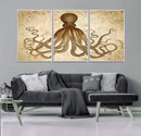 Sepia Octopus Wall Art Abstract Animal Canvas Print