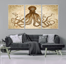 Sepia Octopus Wall Art Abstract Animal Canvas Print