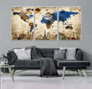 World Map Canvas Print – Vintage Blue and Gold World Map