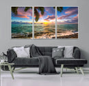 Framed Tropical Sunset Art Canvas Print