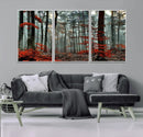 Autumn Forest Wall Art – Enchanting Red Leaves Canvas Print,