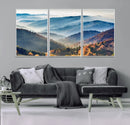 Misty Mountain Sunrise Triptych Canvas Print – Autumn