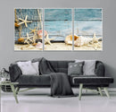 Seashells on Rustic Wooden Background, Seashells Wall Art