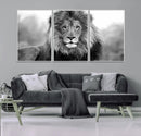 Black and White Lion Canvas Wall Art – Animal Print Artwork
