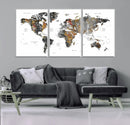 Modern Metallic World Map Canvas Wall Art – Framed