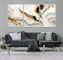 Gold Waves on Pure White Canvas – Gold Abstract Art for