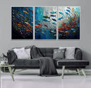 Modern Abstract Fish Shoal Wall Art Canvas Print, Colorful