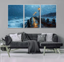 Stormy Night at Beach Pier Oil Painting Large Wall Art