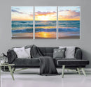 Golden Sunset Over Ocean Waves - Serene Coastal Triptych
