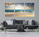 Golden Sunset Beach Triptych Canvas Wall Art for Living Room