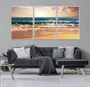Sunset Beach Wall Art - 3-Panel Framed Canvas Print, Ready