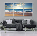 Serene Ocean Sunset Canvas Wall Art - Beach Waves at Sunset,