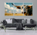 Longhorn in the Prairie - Stunning Ranch-Style Triptych Wall