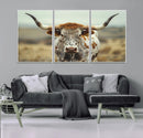 Texas Cow Longhorn Wall Art Canvas Print for Farm House Wall