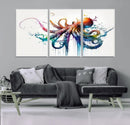 Watercolor Vibrant Octopus Wall Art Canvas Print | Abstract
