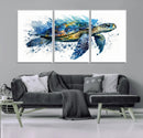 Turtle Wall Art Canvas Print, Framed Watercolor Turtle Art