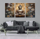 Golden Buddha Wall Art Canvas Print | Zen Meditation Floral