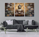 Golden Buddha Wall Art Canvas Print | Zen Meditation Floral