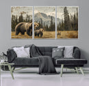 Rustic Grizzly 399 Bear Family Wall Art Canvas Print
