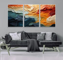 Blue Orange Abstract Wave Wall Art Canvas Print, Framed Blue