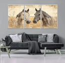 Chines Ink Style Grunge Horses Wall Art Canvas Print