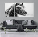 Winter Horse Canvas Print | Large 3-Panel Black White Equine