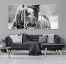 Black and White Horse Winter Wall Art | Ready to Hang and