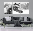 Black Horse Winter Wall Art | Ready to Hang and Framed |