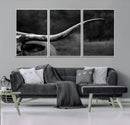 Cow Longhorn Wall Art | Black and White Print | Ready to by MyGreatCanvas | Canvas Wall Art Prints | Photo Prints & Wall Decor