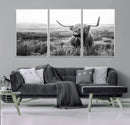 Scottish Highland Cow Wall Art | Black and White Canvas