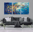 Colorful Swirling Fish School Wall Art Canvas Print |