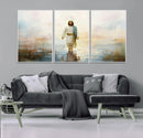 Framed Jesus Walking on Water Wall Art - 3-Panel Christian