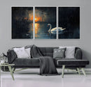 Abstract Swan on Water Wall Art Canvas Print - Elegant