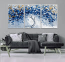 Blue and Gold Abstract Tree Wall Art Canvas Print | Modern