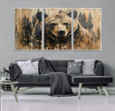 Majestic Grizzly 399 Bear Wall Art | 3-Panel Rustic Canvas