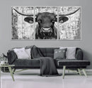 Abstract Longhorn Bull Wall Art Canvas Print - Rustic Texas