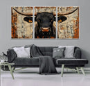 Rustic Texas Artwork Wall Art Canvas Print - Abstract Cow