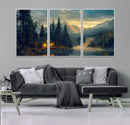 Mountain Cabin by the Lake at Sunset Wall Art - Serene