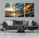 Ocean Wave at Sunset Canvas Wall Art – Vibrant Coastal Beach