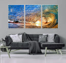 Ocean Wave at Sunset Canvas Wall Art – Vibrant Coastal Beach