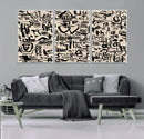 Abstract Love and Chaos Canvas Print, Black Symbols on Beige