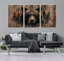 Rustic Grizzly 399 Wall Art | Triptych Canvas Print | Rustic