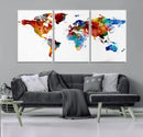 Colorful World Map Canvas Wall Art Print, Contemporary