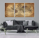 Vintage World Map Wall Art Canvas – Antique Style Push Pin