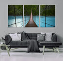 Suspension Bridge Over River Canvas Art | 3-Panel Nature by MyGreatCanvas | Canvas Wall Art Prints | Photo Prints & Wall Decor