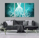 Green Octopus Abstract Wall Art Canvas Print
