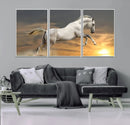 Large Wall Art Canvas Print – White Jumping Horse Sunset