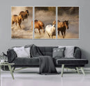 Large Wall Art 5 Horses Running on Sand Canvas Print