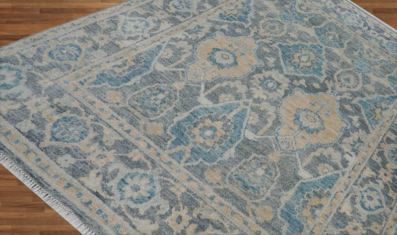 7' 11''x9' 9'' Hand Knotted LoomBloom Muted Turkish Oushak 100% Wool Transitional Oriental Area Rug Beige, Tan Color